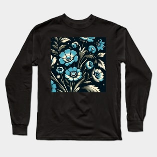 Sky Blue Floral Illustration Long Sleeve T-Shirt